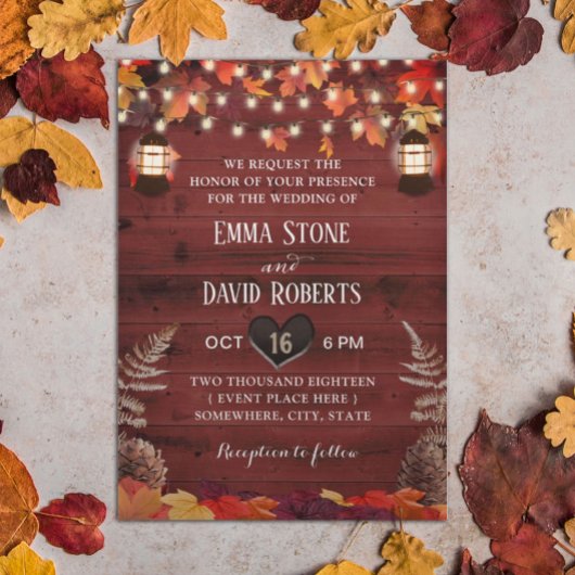 Invitation Russe Feuilles d'automne Lanterne Rouge Mariage de