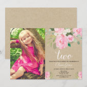 Invitation Russe fille de 2ème anniversaire rousse rose flora (Devant / Derrière)