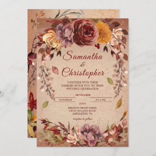Invitation Russe Fleur d'automne Bourgogne Ambre Mariage de a