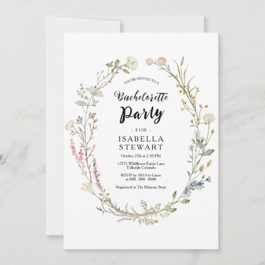 Invitation Russe Fleur sauvage aquarelle Bachelorette Party (Devant)