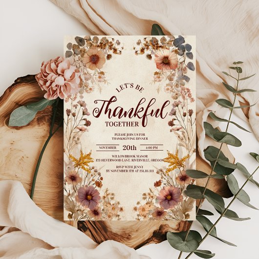 Invitation Russe Fleur sauvage Harvest Thanksgiving Dîner
