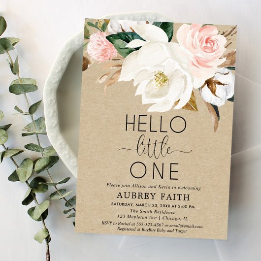 Invitation Russe fleur sieste et voir bébé fille, magnolia