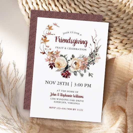 Invitation Russe Floral Friendsgiving Thanksgiving Dîner