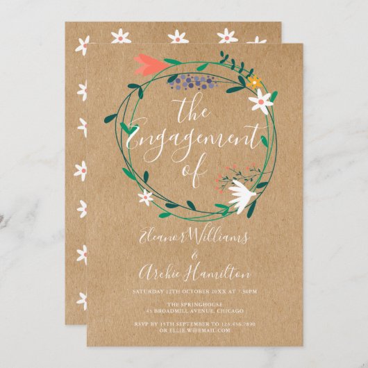 Invitation Russe Floral Garland (Devant / Derrière)