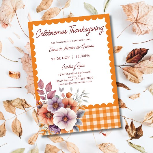 Invitation Russe Floral mignonne Español Thanksgiving