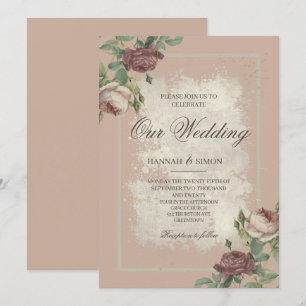 Invitation Russe Floral Minimaliste Bourgogne Or Mariage Inv