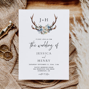 Invitation Russe Floral Stag Antlers Mariage