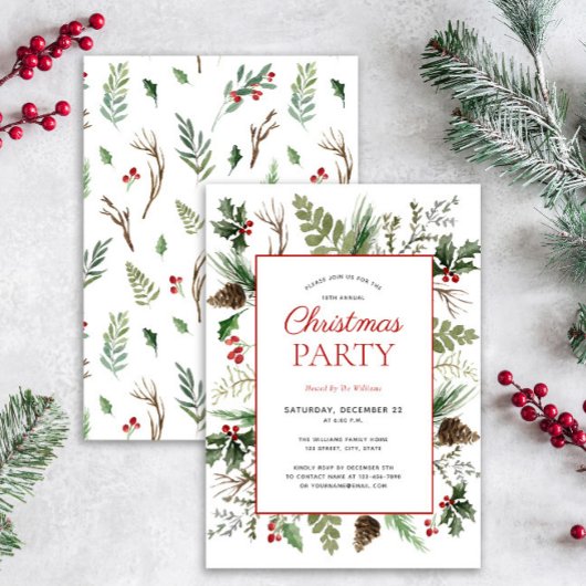 Invitation Russe Forest Berry Pinecone Christmas Party Invit