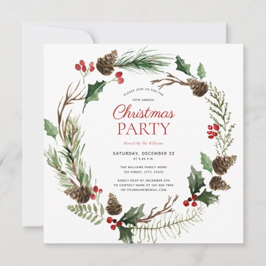Invitation Russe Forest Berry Pinecone Wreath Fête (Devant)