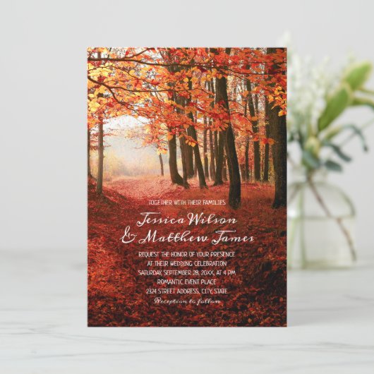Invitation Russe Forêt Automne Bourgogne Mariage campagnard A (Debout devant)