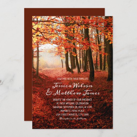 Invitation Russe Forêt Automne Bourgogne Mariage campagnard A (Devant / Derrière)