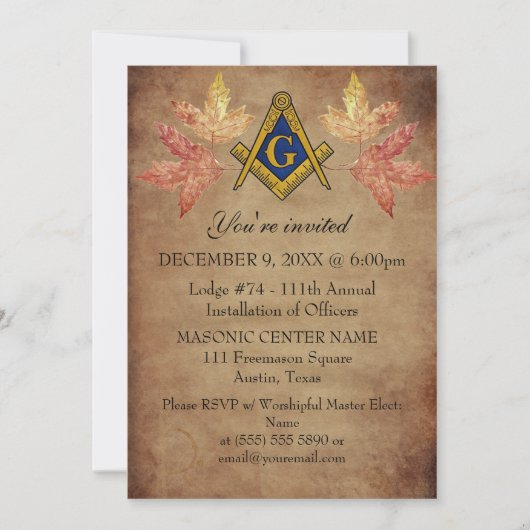 Invitation Russe Freemason Masonry Automne Automne Automne Ma (Devant)