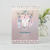 Invitation Russe Glam Boho Floral Vache Crâne Anniversaire fê (Debout devant)