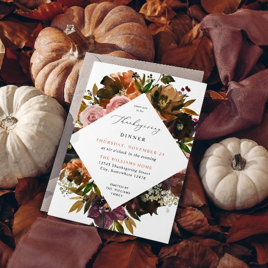 Invitation Russe Gold Fall Floral Thanksgiving S2