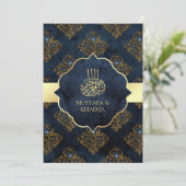 Invitation Russe Gold Navy Blue Damask Mariage musulman (Debout devant)