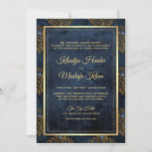 Invitation Russe Gold Navy Blue Damask Mariage musulman (Dos)