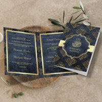 Russe Gold Navy Blue Damask Mariage musulman