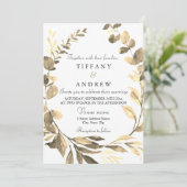 Invitation Russe Golden Leaf Wreath Mariage moderne (Debout devant)