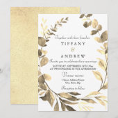 Invitation Russe Golden Leaf Wreath Mariage moderne (Devant / Derrière)