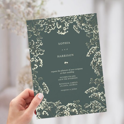 Invitation Russe Gypsophila Peacock Mariage de automne vert