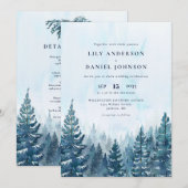 Invitation Russe hiver Aquarelle Pine Tree Mariage forestier (Devant / Derrière)