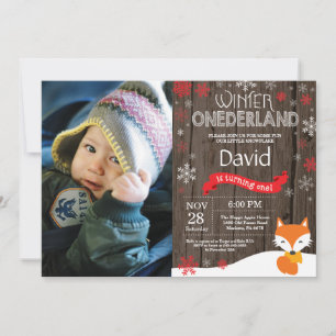 Invitation Russe hiver Onederland Fox 1er anniversaire