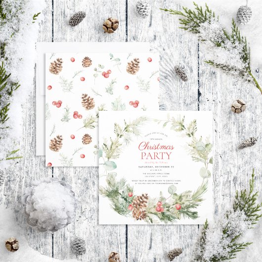 Invitation Russe Hiver Pine Berry Wreath Fête