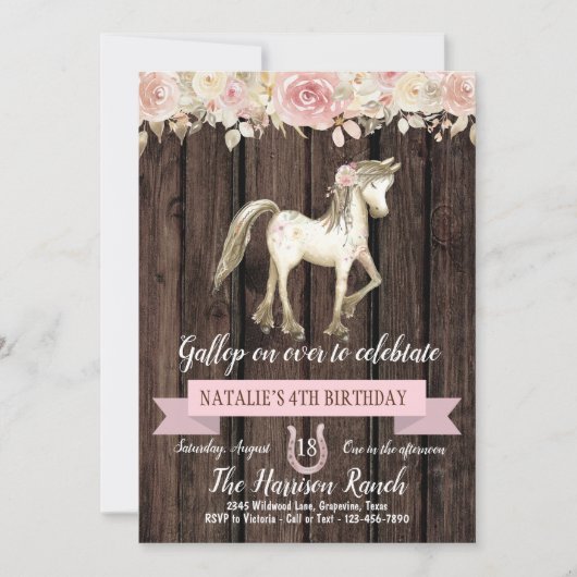 Invitation Russe Horse Aquarelle Fleur Pony fête d'anniversai (Devant)
