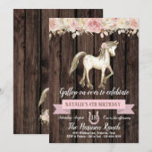 Invitation Russe Horse Aquarelle Fleur Pony fête d'anniversai (Devant / Derrière)