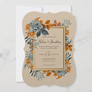 Invitation Russe Indigo rouille Floral Aquarelle Boho Mariage