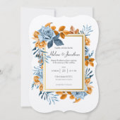 Invitation Russe Indigo rouille Floral Aquarelle Boho Mariage (Devant)