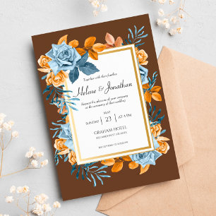 Invitation Russe Indigo rouille Floral Chic Moderne Boho Mari