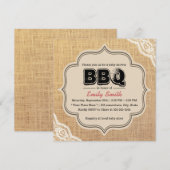 Invitation Russe Lace & Burlap Baby shower BBQ Party (Devant / Derrière)