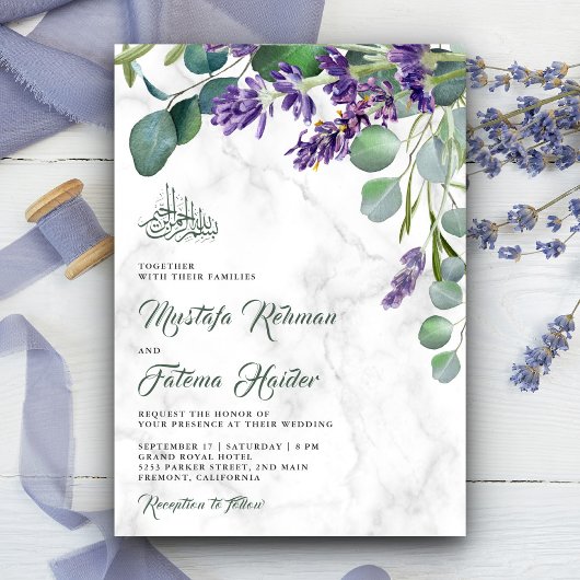 Invitation Russe Lavande Eucalyptus Marbre Mariage islamique