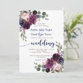 Invitation Russe Lavande Marine bleu Floral Mariage (Debout devant)