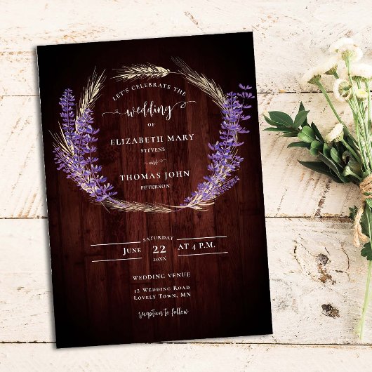 Invitation Russe Lavender Blé Wreath Mariage de la Commission