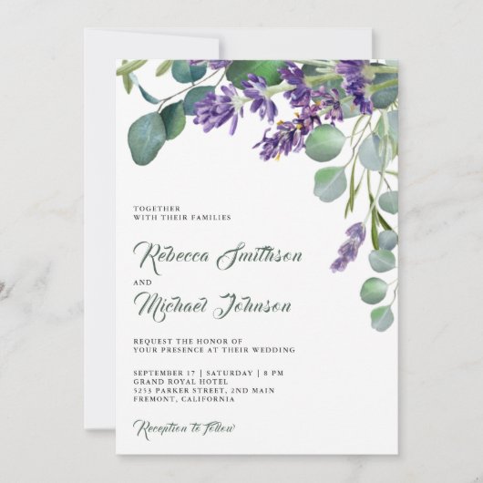 Invitation Russe Lavender Eucalyptus QR Code Mariage (Devant)