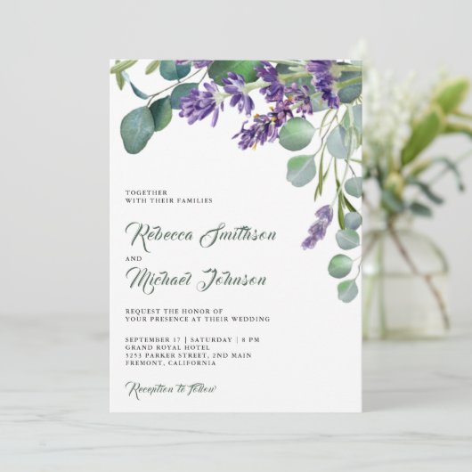 Invitation Russe Lavender Eucalyptus QR Code Mariage (Debout devant)