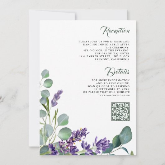Invitation Russe Lavender Eucalyptus QR Code Mariage (Dos)