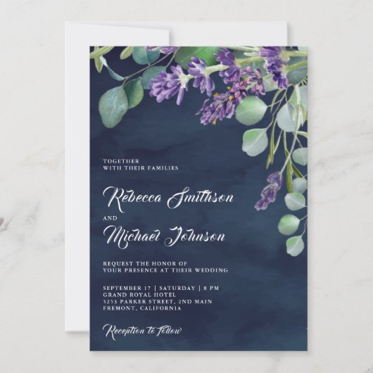 Invitation Russe Lavender Eucalyptus QR Code Mariage de marin (Devant)