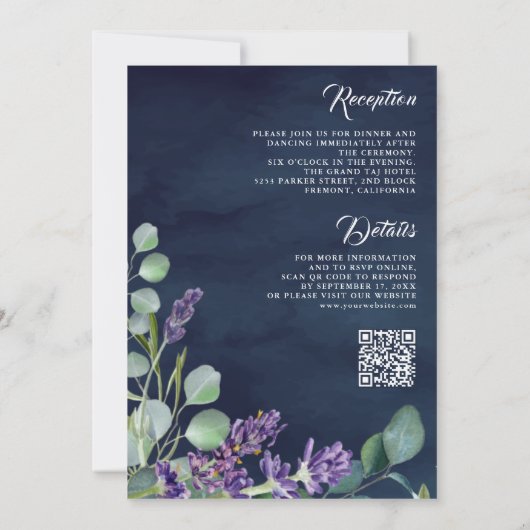 Invitation Russe Lavender Eucalyptus QR Code Mariage de marin (Dos)