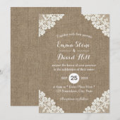 Invitation Russe Mariage Blanche dentelle & Burlap Vintage (Devant / Derrière)