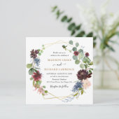 Invitation Russe Mariage Floral de la marine bourguignonne (Debout devant)