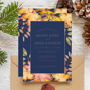 Invitation Russe Marine Bleu Automne Feuilles Mariage