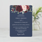 Invitation Russe Marine Bleu Blush Bourgogne Floral Mariage (Debout devant)