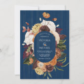 Invitation Russe Marine Bleu Bois Automne Floral Wreath Maria (Devant)