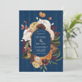 Invitation Russe Marine Bleu Bois Automne Floral Wreath Maria (Debout devant)