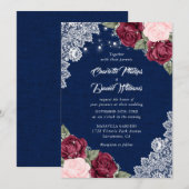 Invitation Russe Marine Bleu Bourgogne Blush Burlap Mariage (Devant / Derrière)