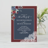 Invitation Russe Marine Bleu Bourgogne Mariage Script (Debout devant)
