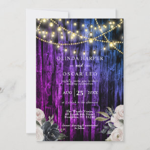 Invitation Russe Marine Bleu Chaîne de bois Lumières Mariage